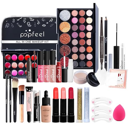 Complete All-in-One Makeup Kit for Women, Full Starter Set with Eyeshadow Palette and Brushes