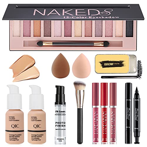12 Color Eyeshadow Palette, Foundation, Lipstick, and Complete Makeup Kit for Women