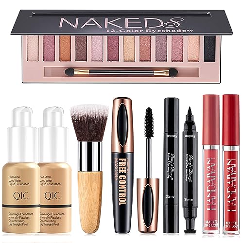 Professional All-in-One Makeup Kit for Women 27 Piece Set with 12 Eyeshadows, 2 Foundations, Eyeliner, Mascara, Lipsticks, Brush Set