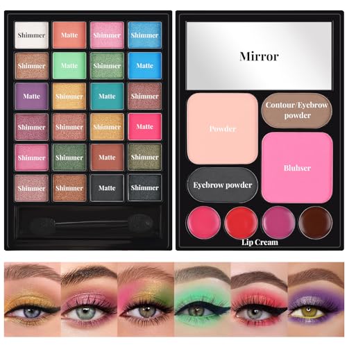 24-Color Eyeshadow & 4 Lipstick All-in-One Makeup Kit for Women with Accessories - Image 2
