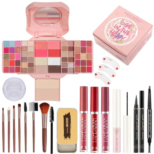 All in One Makeup Kit Set,Professional Makeup Kit for Women Full Kit，Includes 54 Colors Eyeshadow Palette,Eyeliner, Eyebrow Pencil, Mascara, Makeup Brushes, Liquid Lipstick, Eyebrow Soap (013-pink)