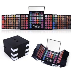 142 Color All-In-One Makeup Kit with 3 Blushes, Brushes, and Eyebrow Powder