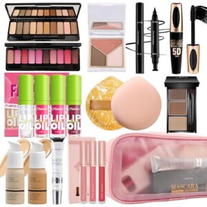 Complete Makeup Set Kit for Women, Full Beauty Collection with Mascara, Eyeliner, Eyeshadow, Foundation, Lip Gloss and Blush - Set A