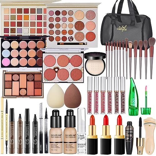 Women's All-in-One Travel Makeup Kit with Foundation, Eyeshadow, Lipstick, and Brushes