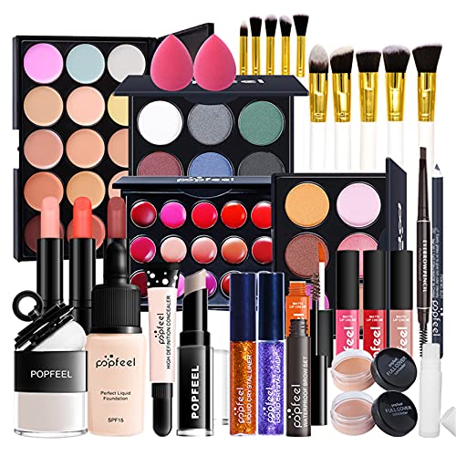 Portable All-in-One Makeup Kit for Teens and Adults, Includes Lipgloss, Lipstick, Concealer, Blushes, Eyeshadow