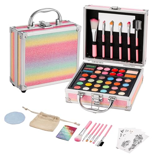 Anpro All-In-One Makeup Carry Case with Pro Teen Makeup Set and Brushes, Colorful, New