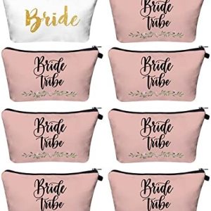 Pink Bride Tribe Zippered Cosmetic Bag for Bridesmaid Proposal Gifts