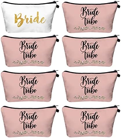 Pink Bride Tribe Zippered Cosmetic Bag for Bridesmaid Proposal Gifts