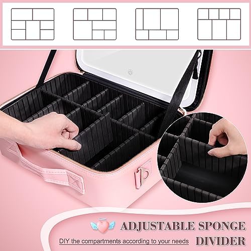 Cenoz Super Large Makeup Bag with LED Lighted Mirror and Adjustable Brightness in Pink - Image 4