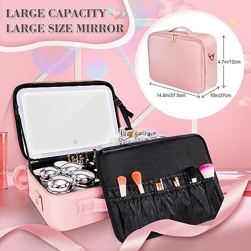 Cenoz Super Large Makeup Bag with LED Lighted Mirror and Adjustable Brightness in Pink - Image 2