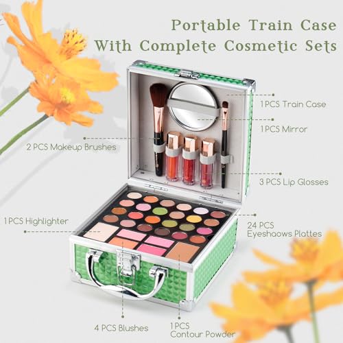 Nymph Green Beginner Makeup Kit for Teens 24-Color Palette with Cosmetic Case - Image 2