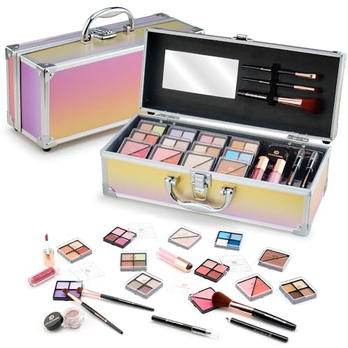 Portable Nymph 32 Color Makeup Kit for Teens with Train Case, Blush, Lip Gloss, and Brush in Pink