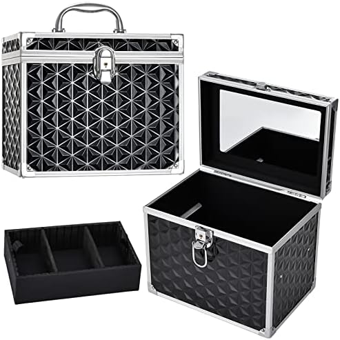 Costravio Black Makeup Train Case with Divider Tray, Mirror for Travel and Storage