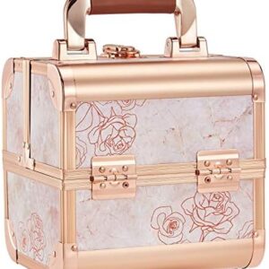 Costravio Marble Rose Gold Makeup Box with Mirror, 2-Tier Organizer and Lockable Storage
