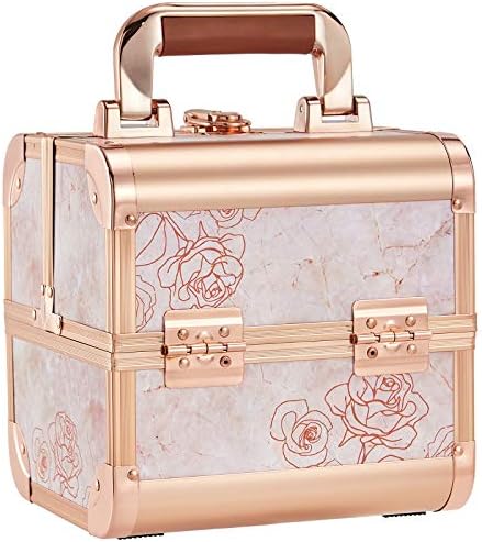 Costravio Marble Rose Gold Makeup Box with Mirror, 2-Tier Organizer and Lockable Storage