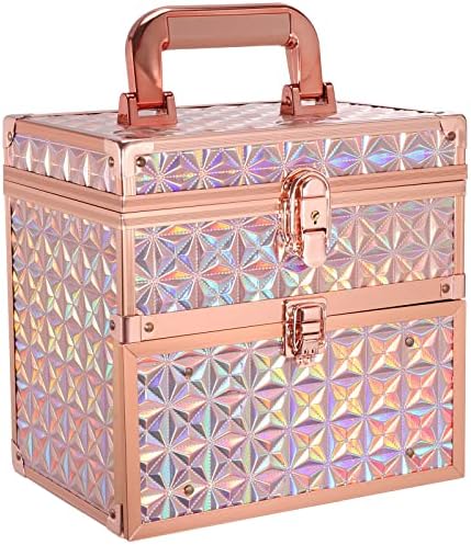 Costravio Portable Nail Supplies Organizer Box with Drawer and Slots in Rose Gold