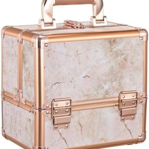 Costravio Rose Gold 3-Tier Makeup Train Case Organizer with Mirror and Brush Holder