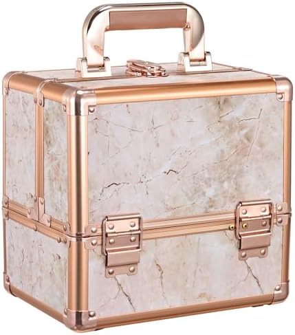 Costravio Rose Gold 3-Tier Makeup Train Case Organizer with Mirror and Brush Holder