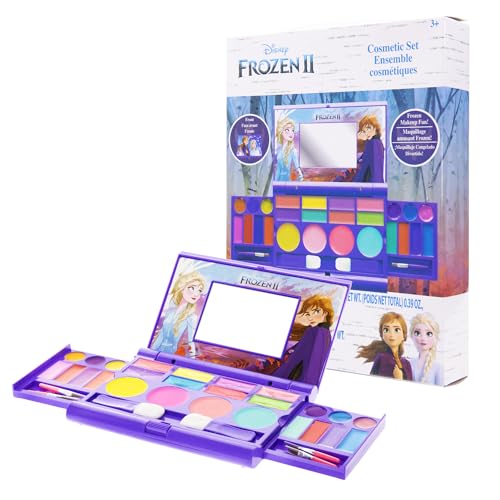 Frozen Elsa and Anna Kids Makeup Set with Mirror, 22 Lip Glosses, 4 Body Shines, 6 Brushes