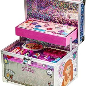 Disney Princess Train Case Beauty Set for Girls, Washable Kids Makeup Kit for Ages 3-12