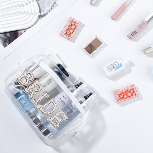Etercycle Gold Bride Clear Makeup Bag Waterproof Organizer with Bling Pearl Rhinestone Patches - Image 7