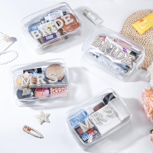 Etercycle Gold Bride Clear Makeup Bag Waterproof Organizer with Bling Pearl Rhinestone Patches - Image 4