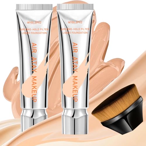 Foundation Cream Full Coverage Liquid Foundation Lightweight Waterproof Makeup Kit with Brush for Women 30ml