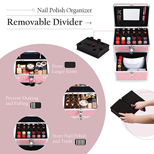 Frenessa Professional Makeup Train Case with Mirror and Adjustable Dividers, Large Capacity - Image 3