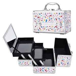 FRENESSA Portable Makeup Train Case Organizer with Mirror and 2 Trays for Travel