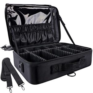 Gzcz 16 Inch Large Capacity Black Travel Makeup Train Case with Adjustable Dividers