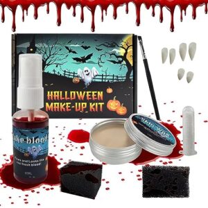 Halloween SFX Makeup Kit with Wax, Sponges, Fake Blood, Teeth, Brushes for Cosplay