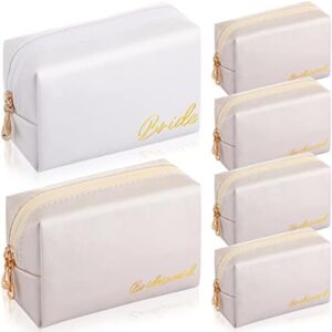 Hillban 6 Pcs Waterproof PU Leather Bride and Bridesmaid Makeup Bags for Weddings