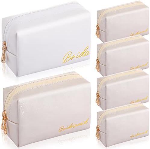 Hillban 6 Pcs Waterproof PU Leather Bride and Bridesmaid Makeup Bags for Weddings