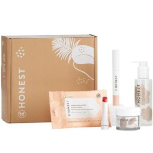 Honest Beauty Fresh Face Bestsellers Kit | Exclusive | Gentle Gel Cleanser, Hydrogel Cream, Extreme Length Mascara + Primer, Tinted Lip Balm, Makeup Remover Wipes | Vegan + Cruelty free