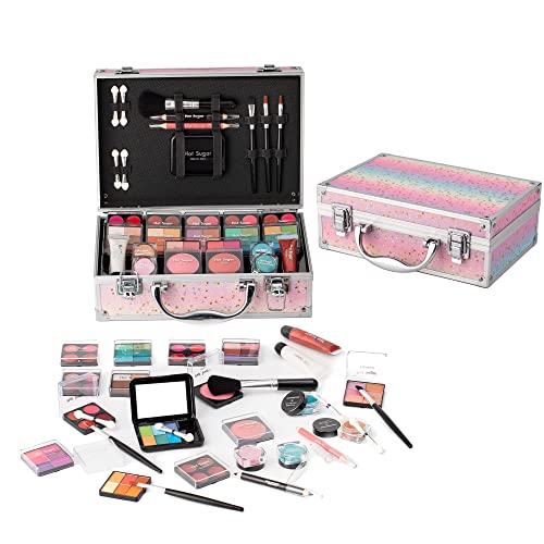 Hot Sugar Rainbow Makeup Kit Teen Girls 15-Piece Starter Set Eye Shadow Lip Gloss Blush Brushes Mirror