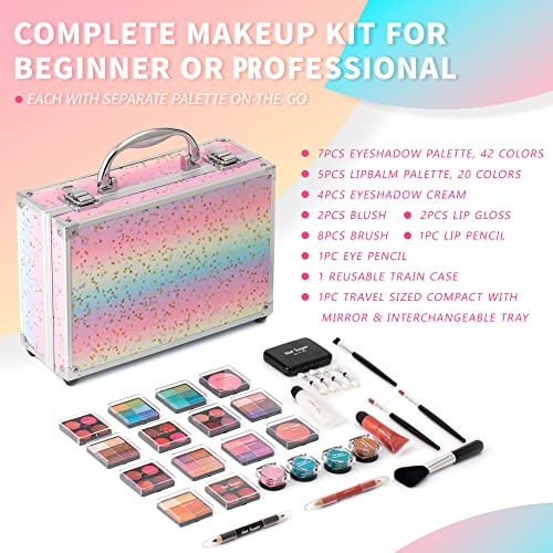 Hot Sugar Rainbow Makeup Kit Teen Girls 15-Piece Starter Set Eye Shadow Lip Gloss Blush Brushes Mirror - Image 3