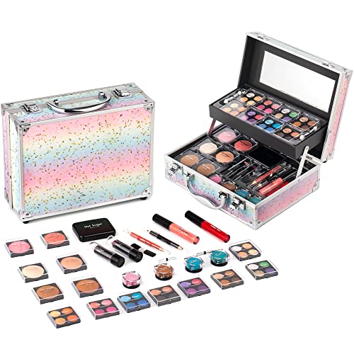 Rainbow Train Case Makeup Kit for Women and Teen Girls with Essentials