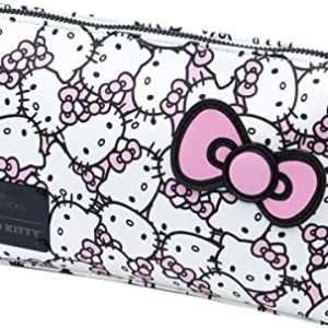 Impressions Vanity Hello Kitty Cosmetic Pouch with Waterproof Faux Leather, Zippered Bag For Travel Size Toiletries, Makeup Bag Organizer With Inside Pocket With Extra Slip Pocket (White/Pink)