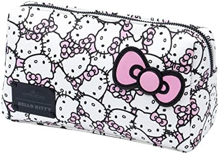Impressions Vanity Hello Kitty Cosmetic Pouch with Waterproof Faux Leather, Zippered Bag For Travel Size Toiletries, Makeup Bag Organizer With Inside Pocket With Extra Slip Pocket (White/Pink)