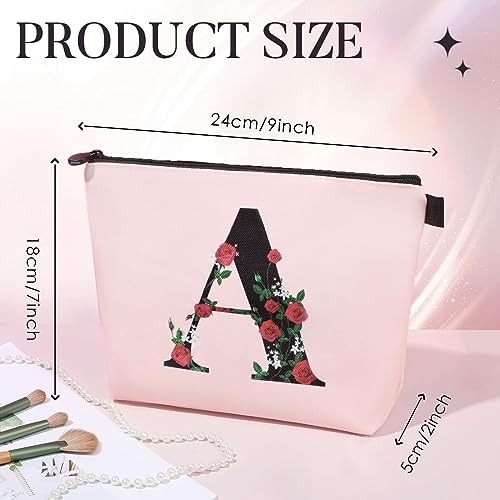 Initial Letter A Makeup Bag for Women Girl, A-Z Personalized Makeup Bag Pink Monogram Cosmetic Bag, Custom Graduation Nurse Week Gift Birthday Bridesmaid Makeup Bag for Bridesmaids - Image 3