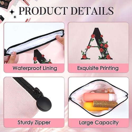 Initial Letter A Makeup Bag for Women Girl, A-Z Personalized Makeup Bag Pink Monogram Cosmetic Bag, Custom Graduation Nurse Week Gift Birthday Bridesmaid Makeup Bag for Bridesmaids - Image 5