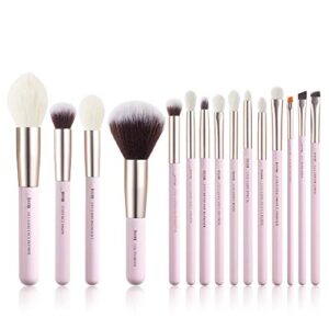 Jessup Makeup Brushes Set 15pcs, Pink Labeled Brushes for Foundation Powder Definer Highlight Liner Eyeshadow Blending Concealer Eyebrow Liner, T292