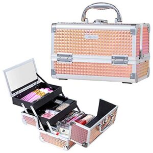 Joligrace 2-Tier Makeup Train Case Organizer with Lock, Keys, Mirror, Black