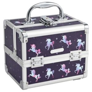 Joligrace Unicorn Makeup Case with Lockable Storage, Trays, and Mirror for Girls