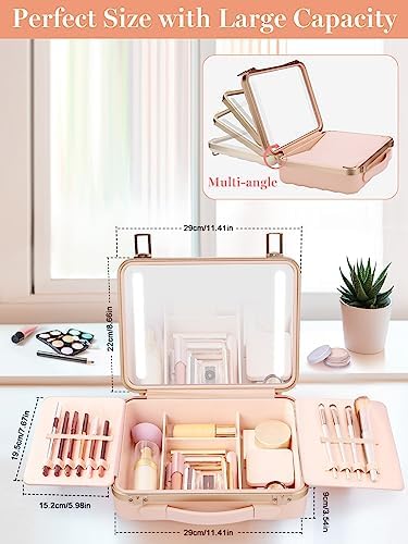 Kalolary Pink Portable Makeup Train Case with Lighted Mirror and Adjustable Brightness 10 x 8 x 5 Inches - Image 4