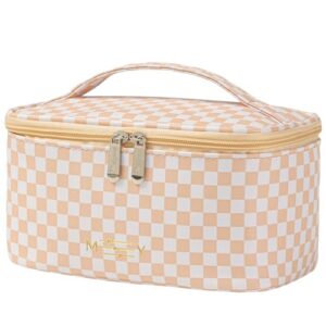 KITENROM Preppy Makeup Bag Travel Cosmetic Bags for Women Girls Multi-color Checkered Plaid Small Pouch Toiletry Bag Organizer Case Waterproof Case (Pink Checkerboard)