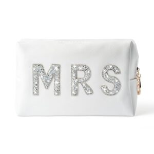 Sparkling Bride's Large White Waterproof Rhinestone Cosmetic Bag for Wedding and Party Gifts