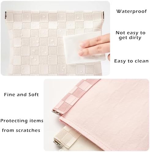 White Leather Pocket Cosmetic Bag, Waterproof Self-Closing Makeup Pouch for Women's Purses - Image 4