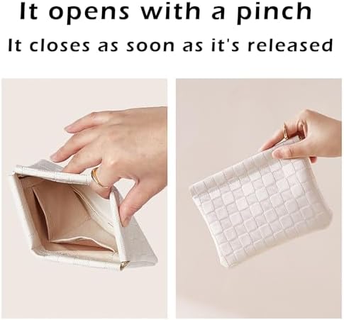 White Leather Pocket Cosmetic Bag, Waterproof Self-Closing Makeup Pouch for Women's Purses - Image 3