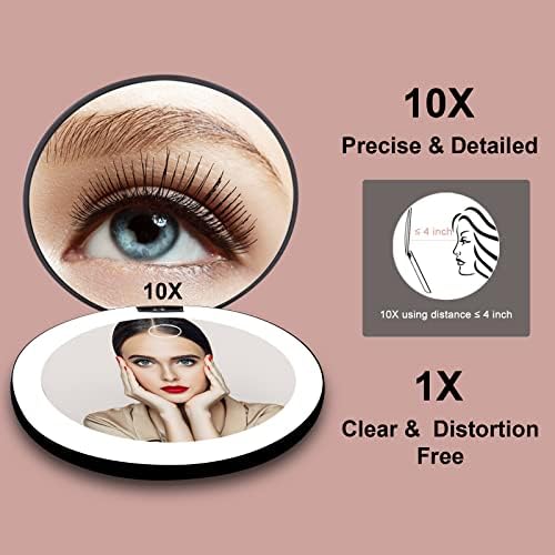 Rechargeable 5-Inch Black LED Lighted Travel Makeup Mirror 1x/10x Magnifying Dimmable - Image 6